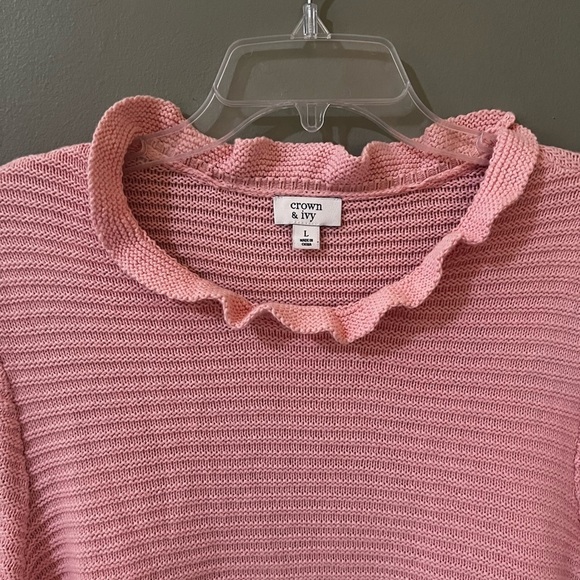 Crown & Ivy waffle knit ruffle sweater size large color pink - Picture 3 of 6